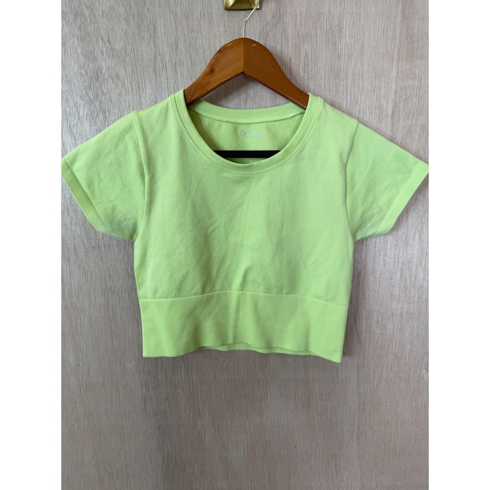 Aerie OFFLINE Seamless Short Sleeve Crop Top Lime Green Small Activewear Tee
